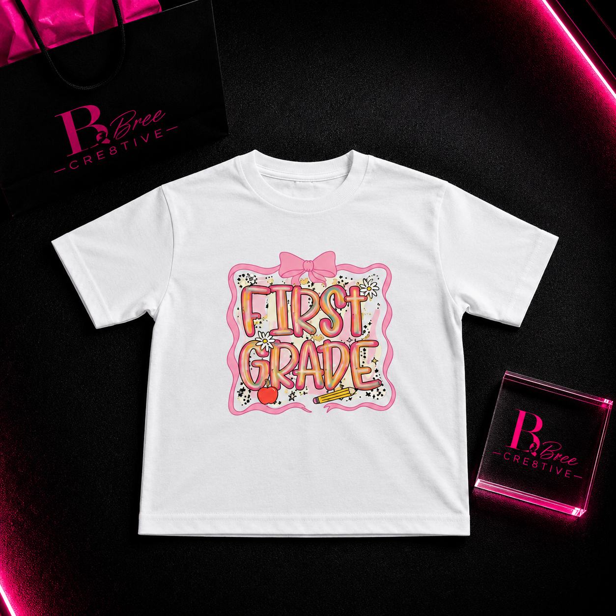 Colorful Bow Back to School Grade Kids Graphic T-Shirt