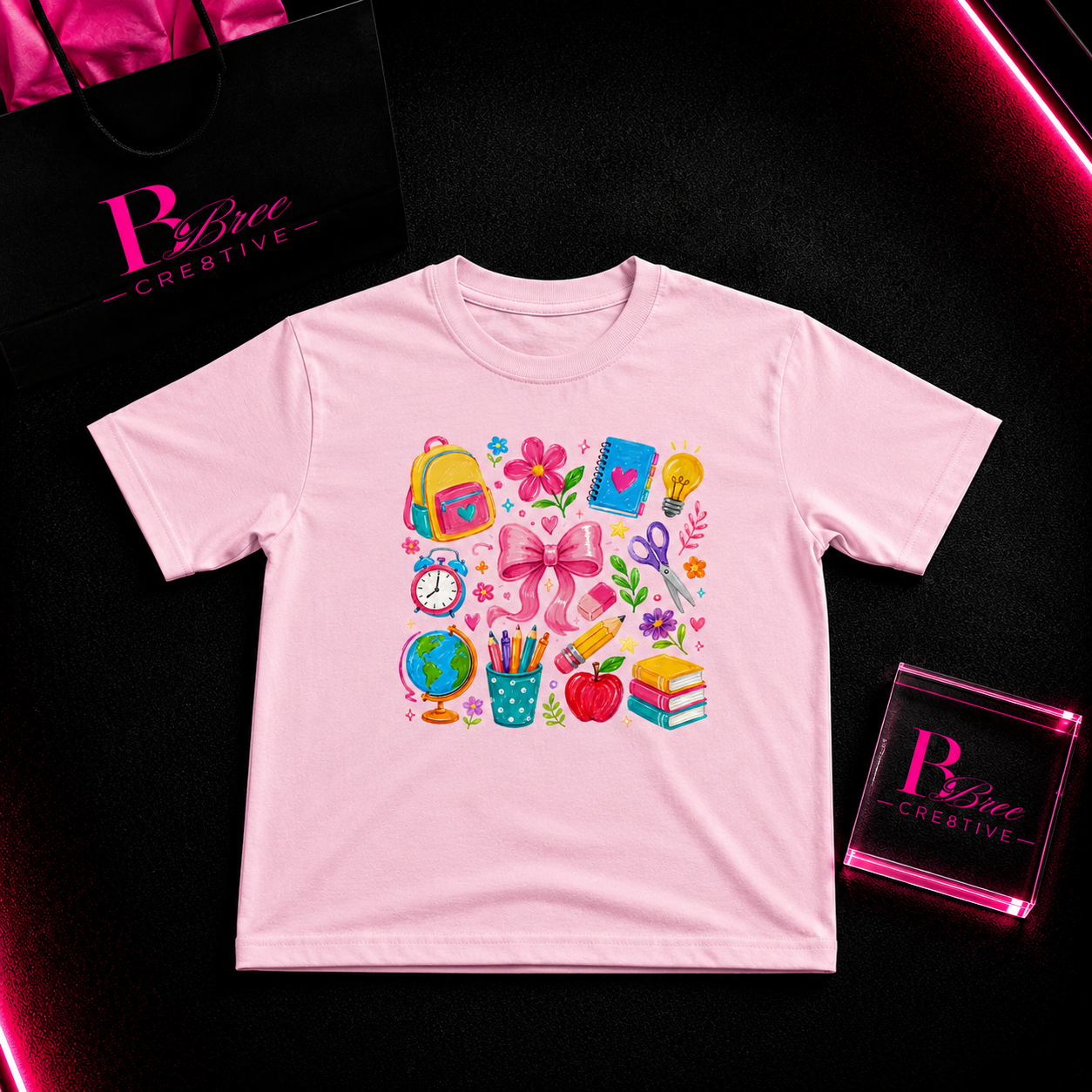Cute Girls School Supplies Kids Graphic T-Shirt